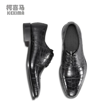 KEXIMA cestbeau novo importar o crocodilo do Nilo barriga homens vestido de calçados masculino, sapatos sociais de três reuniões de negócios sapatos de homem
