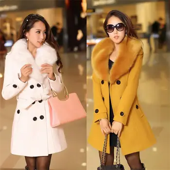 Mulher alta qualitywool pelagem longa secção 2020 moda de inverno de abotoamento duplo grande de lã de gola de casaco de lã casaco feminino AL148