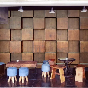 Personalizado 3D de madeira grande mural nostálgico tijolo bar-restaurante de papel de parede de fundo perspectiva de Tamanho Personalizado