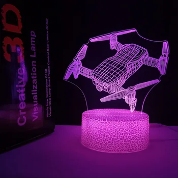 Ilusão 3D Lâmpada Drone Modelo Noite do Diodo emissor de Luz de 7 de Cor Mudança de Toque Remoto de Aniversário, Presentes de Natal para Crianças Decoração do Quarto da Lâmpada