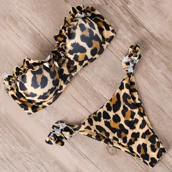 swimwear das mulheres 2021 duas peças empurre-a para cima do biquíni brasileiro tanguinha do biquini de leopardo maiô feminino mayo maiô de natação