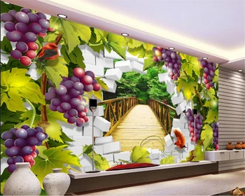 Beibehang 3d Mural de Parede Personalizados Foto solstício de Verão fruta verde de folha de uva de ponte de madeira de TV na parede do fundo 3d papel de parede