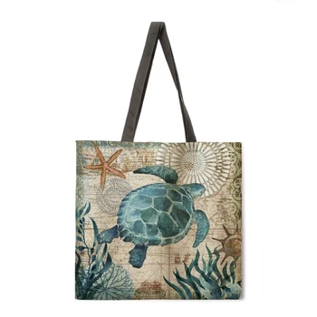Oceano padrão impresso bolsa feminina bolsa de Mulher shopping bag da Juventude preto marrom menina saco de ombro saco de Praia