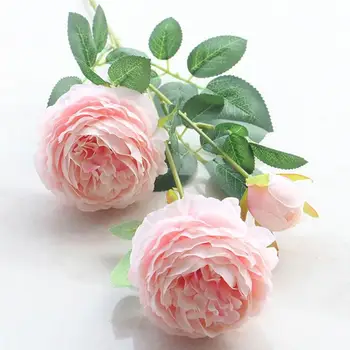 Artificial Peônia 3Heads Decorativos Realistas Retro Seda Peônia Rosa Chá de Flores de Peônia Flor da Haste Para a Festa de Casamento de Tiro Adereços