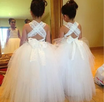 KE236 staps branco de tule vestido de baile vestidos da menina de flor padrão de 2015 para o casamento
