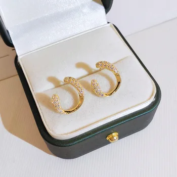 Alta Qualidade Embutidos Cristal C Forma De Brincos Para As Mulheres Da Cor Do Ouro Geométricas Elegante Earings Moda Jóias Acessórios
