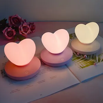 Mini em formato de Coração, Noite, Luz de Silicone Sensor de Toque Decoração Romântica LED lâmpadas de Tabela
