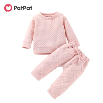 PatPat 2pcs Bebê Meninas / Meninos do Bebê Sólido Gola Redonda, manga Longa Loungewear Conjunto de Roupa de Bebê