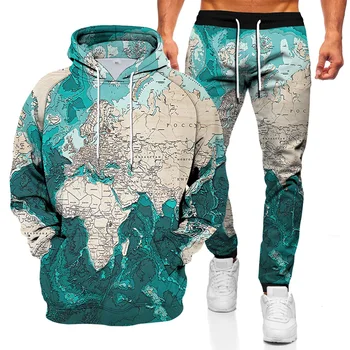 2021 outono e inverno mapa agasalho jaqueta calças dos homens de terno terno de esportes 3D céu estrelado mapa impressão casual terno