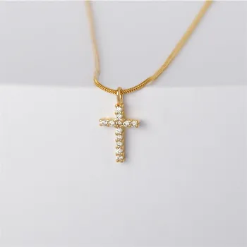 Banhado a ouro Zircônia Cúbica Cruz Pingente de Colar Camadas de Cristal Cruz Colar Religiosa para as Mulheres, Homens