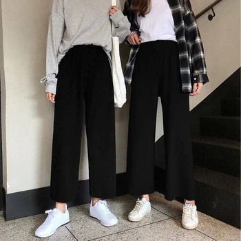 A Wide Leg Pants Mulheres Sólido Cintura Alta Calças De Pregas Soltas Casual Elegante Das Mulheres De Estilo Coreano Chique Quotidiana Da Escola De Meninas