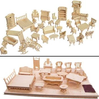 Miniatura 1:12 Casa de bonecas, Móveis para Bonecas,Mini 3D de Madeira Puzzle DIY a Construção de modelos de Brinquedos para Crianças de Presente