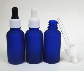 atacado, 100/MONTE 30ml geada de vidro azul do óleo essencial do frasco com conta-gotas, embalagens de cosméticos, conta-gotas do frasco de vidro