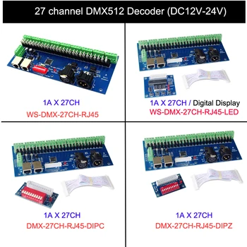 27 de canais DMX512 Decodificador 27CH Dimmer DMX XRL 3P RJ45 LED RGB Controlle 1A cada canal 27A Para LED Strip Luz/Lâmpada de DC12V-24V