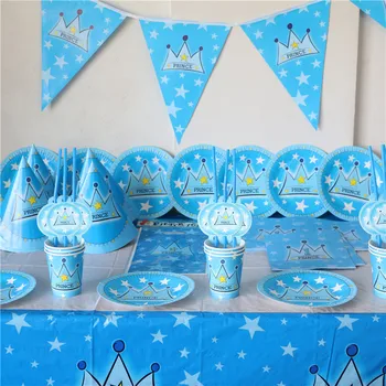 72pcs talheres descartáveis copos placas etc definir azul príncipe tema para meninos festa de aniversário de suprimentos crianças favores do chuveiro do bebê