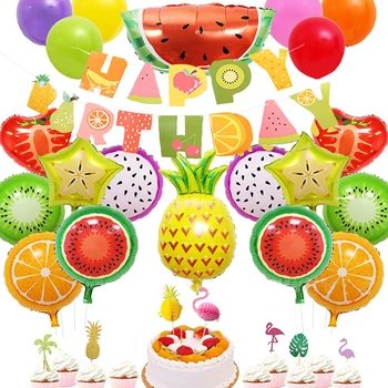As Frutas De Verão Tema De Aniversário Balão Flamingo Abacaxi, Morango, Melancia Folha De Bola Aloha Feliz Festa De Aniversário, Decoração De Balon