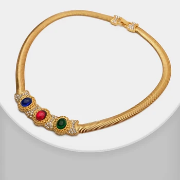 jóia do vintage cobra chian multi cores de strass amarelo cor de ouro colar vintage colar para a senhora coleção