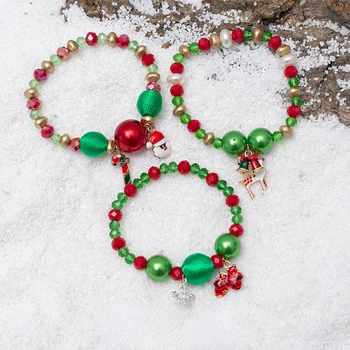 Nova Natal Elk Boneco de neve Pulseira de Mulheres de Cana-de-Natal Rena de Suspensão Bracelete Frisado Ornamento