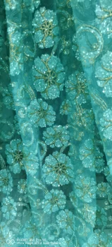 Brilhante Cor Verde Flores Redondas Glitter Africana Laço De Tecido De Alta Qualidade Francês Lantejoulas Material Para Capina Vestidos H-8105
