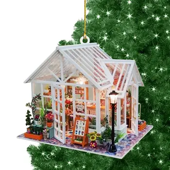 Natal Casa De Bonecas, Miniaturas De Acrílico Casa De Enfeites De Árvore De Natal Em Miniatura Com Acrílico Book House Decorações De Natal