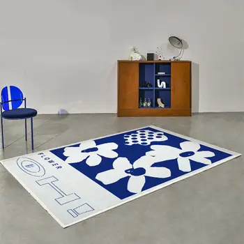 Klein Azul Estilo Nórdico Sala De Estar Imitação De Cashmere Tapete Studio Decoração, Tapete De Moda Cama Tapete