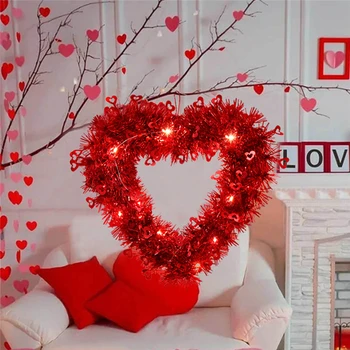 2023 Dia dos Namorados Decoração Vermelha Brilhante em Forma de Coração Coroa Led Garland Feliz Dia dos Namorados Festa de Casamento Pingentes Ornamentos