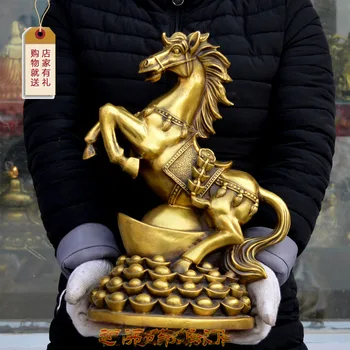 GRANDE CASA de Lobby ESCRITÓRIO de Empresa de Loja de ARTE do FENG SHUI BOA SORTE, Dinheiro Desenho Talismã auspicioso GOLD Fortune cavalo de Bronze da estátua