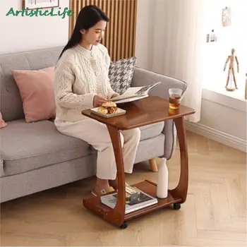 Madeira maciça removíveis, mesa de café com roda de sala de apartamento pequeno quadrado do lado da mesa armário c-em forma de mesa de canto
