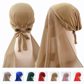 As Mulheres muçulmanas castelo com Corda de Chiffon Xale conveniente Elástico Enfaixado Underscarf Cap Islã Interior Hijab Tampa Headwrap