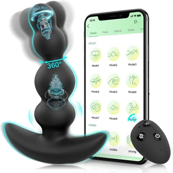APP & Controle Remoto Anal com Vibrador Massageador de Próstata com Rotação de 360° Estimulador de Design de Vibração Anal Esferas de Brinquedos Sexuais para as Mulheres