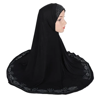 H058 Grande tamanho 90*80cm Muçulmano Orar Hijab Com Pedra Amira Puxar do Lenço lenço islâmico lenços de Cobertura de Cabeça Turbante Caps Bonnet