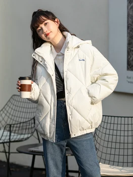 2022 Inverno Grossa Quente Solta de Algodão acolchoado Coats Mulheres coreano Moda Sólido com Capuz Casacos de Algodão Feminino Casual e Roupas de Algodão