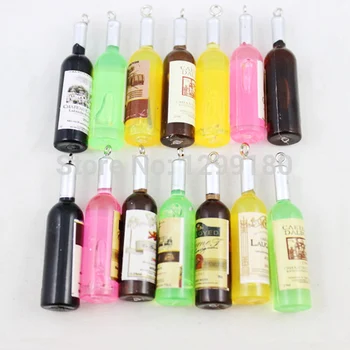 Moda Bonito Resina Aleatório Misto de garrafa de Vinho com Pingentes de Charme Para DIY Brincos Colar Chaveiros Fazer Acessórios Aprox 48x12mm
