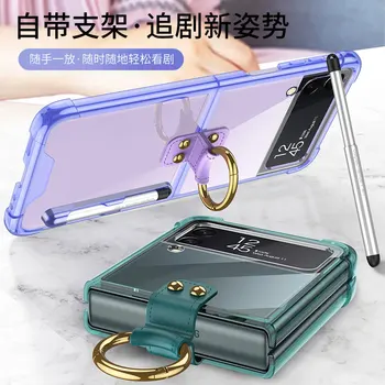 Ar transparente Bolsa Com Anel de Dedo Com Caneta de Fenda Titular Case para Samsung Galaxy Z Flip 4 Caso uma Caneta De Graça