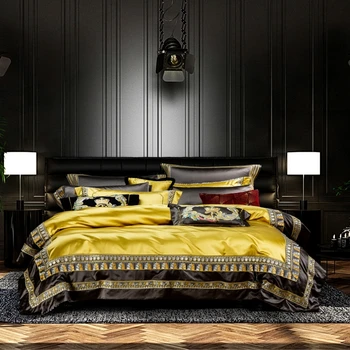 Novo Bordado 800TC Egípcio conjuntos de cama Vermelha jogo de cama queen king size capa de edredão Equipado folha, amarelo, vermelho