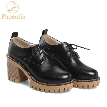 Phoentin blace lace-up a plataforma sapatos de salto alto 43 tamanho senhoras sapatos outono flor de tecido de algodão forro concisa calçado FT316