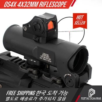 OS4x Tático Rifle Âmbito 4x 32mm Iluminado 5.56 Balísticos Chevron Retículo Fosco Com CQB Red Dot Sight Combinação Preto