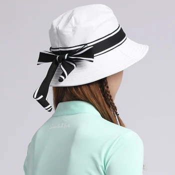 Tampão de golfe de Mulheres de Chapéu de moda fita bowknot pescador chapéus, protetor solar grandes borda do Chapéu de Sol das senhoras dos esportes dos homens do caps