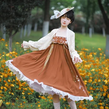 Hanfu retro sweet lolita vitoriana impressão vestido vitoriano kawaii menina boneca estilo chinês gola loli cos lolita quimono