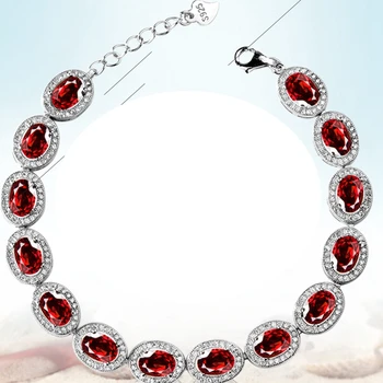 Forma Natural Vermelho Granada Jóia da prata 925 Esterlina, Bracelete de Prata para Mulheres de Jóias de Luxo de Natal, Presente de Halloween Birthstone