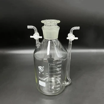 Duplo PTFE pistão de segurança garrafa,2500ml,Gás, dispositivo de limpeza,purificador de Vidro,boca Pequena tampão de garrafa