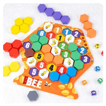Madeira de Favo de mel de Quebra-cabeça com 6 Corta o Número da Cor de Correspondência de Empilhamento Bloco Montessori de Aprendizagem, Brinquedo, Jogo de Tabuleiro para Crianças de Pré-escola