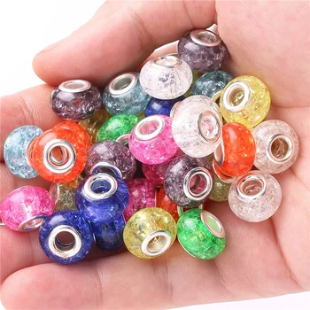 10Pcs Novo Colorido Europeu de Artesanato Grânulos Grande Buraco Resina Plástica Espaçador de Contas Murano Beads Encantos Pulseira para Fazer Jóias