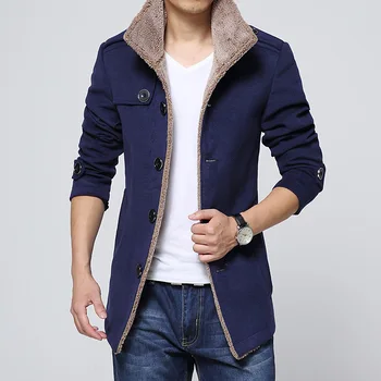 Revestimentos Do Inverno De Mens Casuais Misturas De Lã Quente Blusão Casacos Homens Casacos De Moda Vestuário Jaqueta Homens De Pelagem Sólida