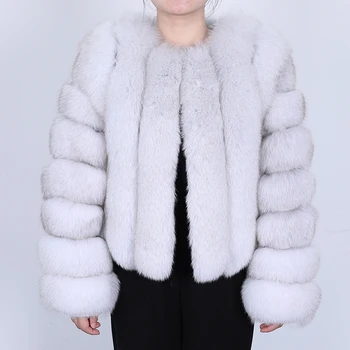 Womens Jaqueta de Inverno Faixa Branca Reais Pele de Raposa 2020 Novas coreano Jaqueta casaco Grosso Quentes de Peles Soltas Casaco para as Mulheres O-pescoço Sobretudo