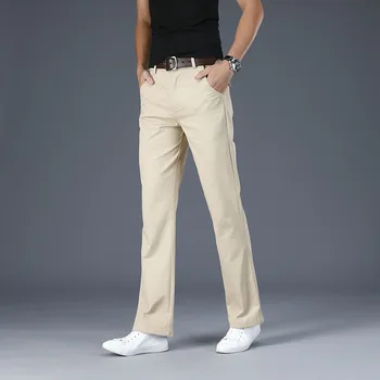 Homens Cáqui Micro Flare Casual Calças coreano Solta Queimado Casual Calças de Design Clássico Queimado Calças
