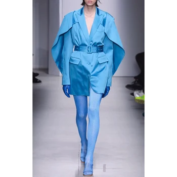 High-End Chique 10.40 de Moda de Nova Babados Patchwork Design Blazer Casaco Mulheres Temperamento Slim Com Cinto sobretudo