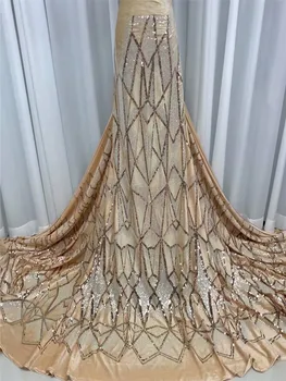 africana de casamento do laço de tecido de alta qualidade africano Nigeriano net laço de tecido com bordado de lantejoulas vestido de renda