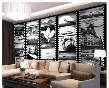 personalizado com foto de papel de parede 3d murais papel de parede Preto e branco figuras antigos cartazes de filmes clássicos papel de parede decoração sala de estar