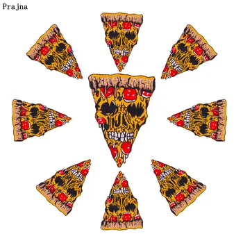 Prajna 10PCS Punk Pizza Patch Bordado Punk Crânio Emblemas de Ferro Em Patches Para o Vestuário, Adesivos Esqueleto Manchas Na Roupa de DIY